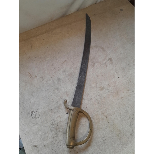 168 - 19th century French made Briquet sword, with brass handle, curved steel blade  made for Persian mark... 