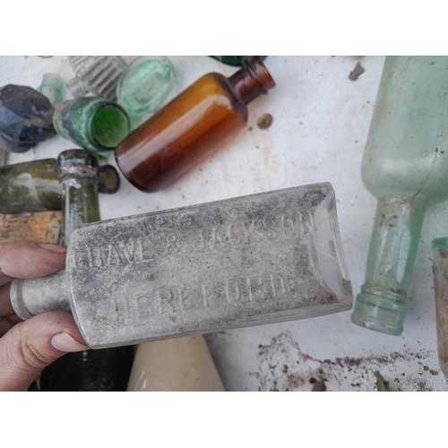 172 - Tip dug advertising and non advertising glass and stoneware bottles : Salford Jackson and poison bot... 