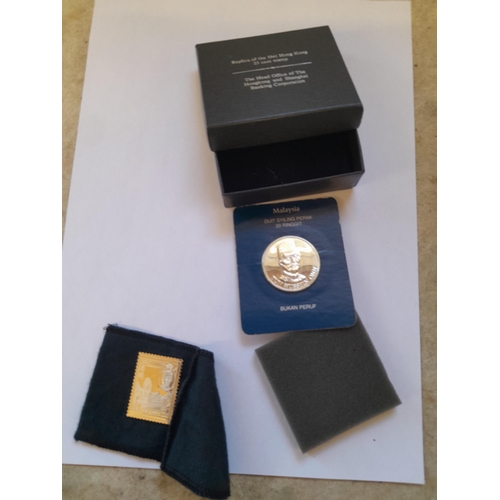 270 - Commemorative coin : Franklin Mint 500 silver Malaysia Duit Syiling Perak 20 Rinnit & Replica of 194... 