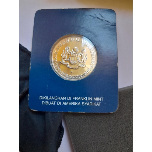 270 - Commemorative coin : Franklin Mint 500 silver Malaysia Duit Syiling Perak 20 Rinnit & Replica of 194... 