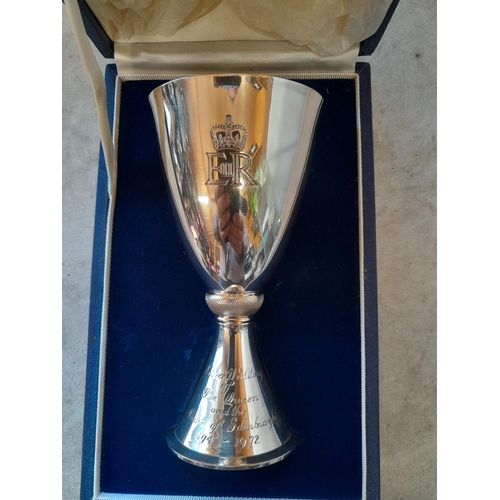 273 - 1947 - 1972 Royal Silver Wedding solid silver chalice in box of issue  London 1972 Mappin and Webb 2... 
