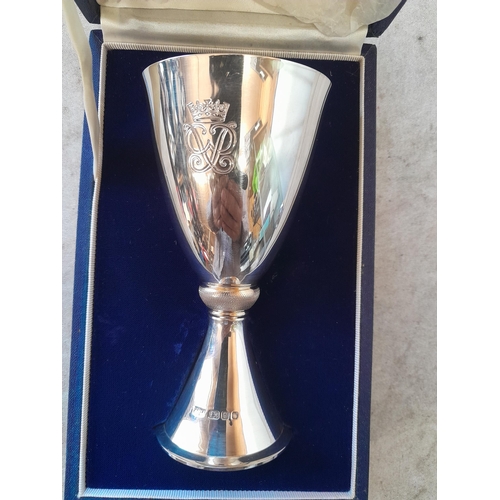 273 - 1947 - 1972 Royal Silver Wedding solid silver chalice in box of issue  London 1972 Mappin and Webb 2... 