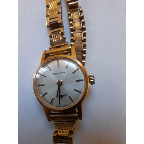 288 - 9 ct gold case and strap with inscription on reverse clearly marked on strap by Zenith with a box gr... 