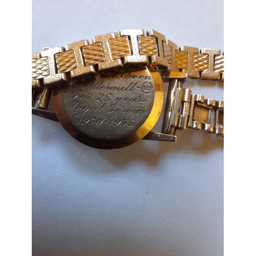 288 - 9 ct gold case and strap with inscription on reverse clearly marked on strap by Zenith with a box gr... 