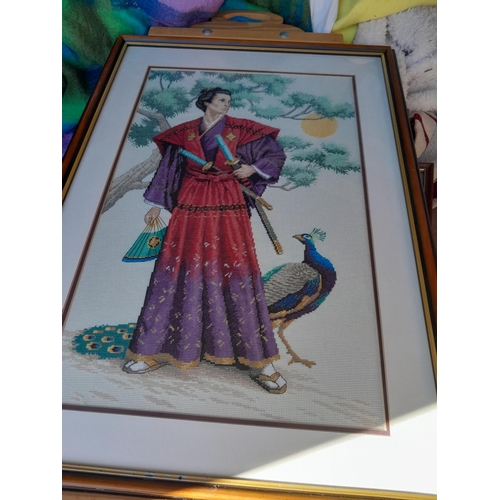 292 - Radios pictures for re purposing tapestries, cross stich, one on stand, watercolour by J Neltley