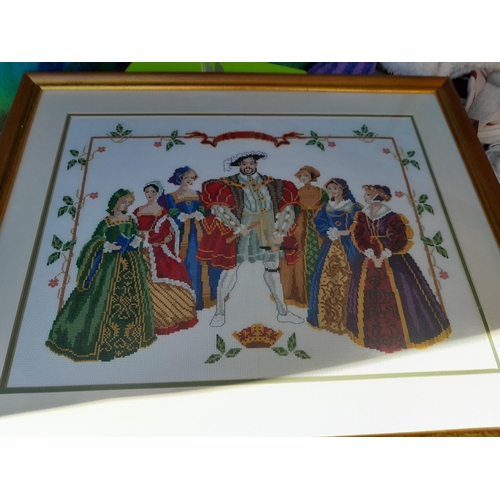 292 - Radios pictures for re purposing tapestries, cross stich, one on stand, watercolour by J Neltley