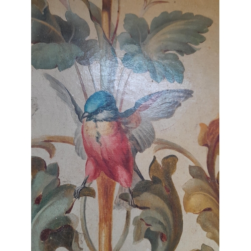 310 - Interesting 19th century  Continental school, Mythical Birds and Flowers  oil on canvas and later ba... 
