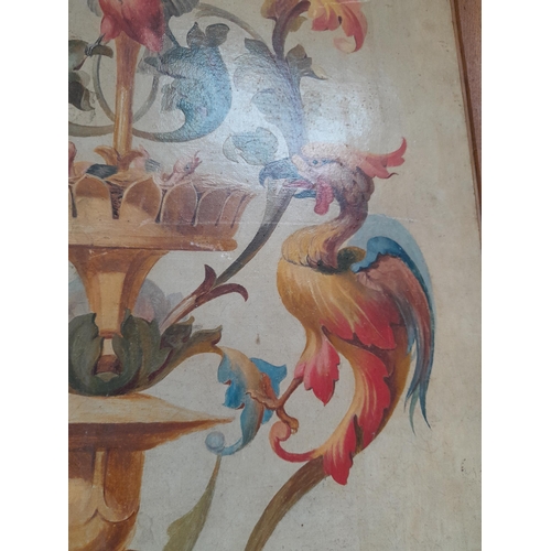 310 - Interesting 19th century  Continental school, Mythical Birds and Flowers  oil on canvas and later ba... 