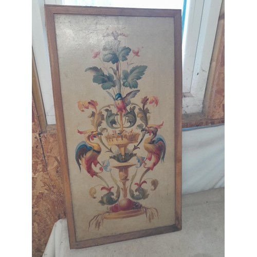 310 - Interesting 19th century  Continental school, Mythical Birds and Flowers  oil on canvas and later ba... 