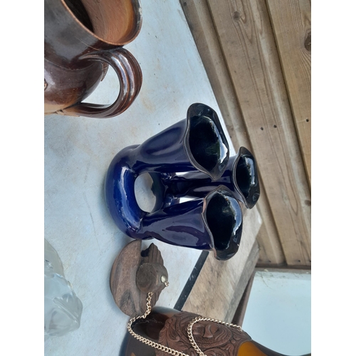 184 - Decorative 19th century and later pottery : damaged lustre ware, stone ware jug  etc.