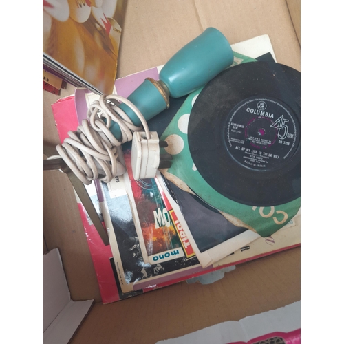 337 - Boxes of oddments : records, china wooden and other ornaments