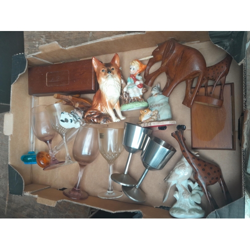 337 - Boxes of oddments : records, china wooden and other ornaments