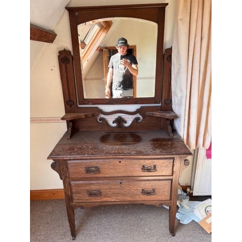 338 - Edwardian oak dressing table 106 cms x 50 cms x 176 cms