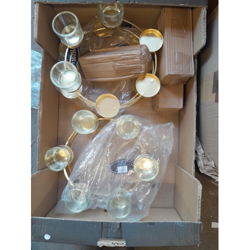 467 - Various boxes of oddments : decorative cherub ornament modern Chinese vase, Le Creuset pot and cover... 