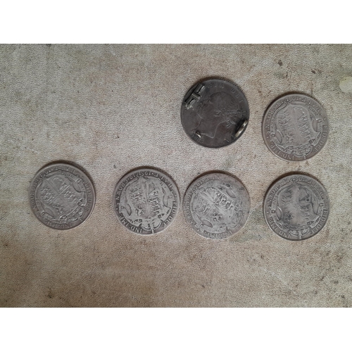 67 - 6 x pre 1920 Silver Half Crowns , QV young head 1883 set as a brooch
