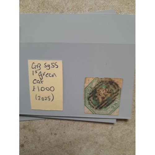 186 - Stamps : GB QV 1 Shilling Green SG 55, cat value £1000 2025