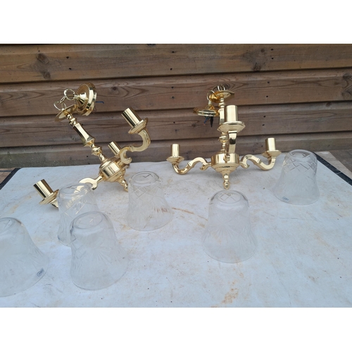197 - Pair of cut glass and brass centre light fitments