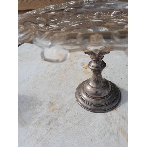 214 - Silver plated cut glass centre piece / tazza with other glasses