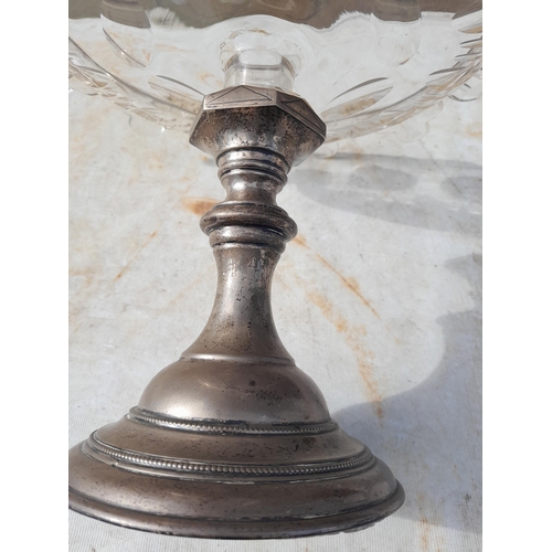 214 - Silver plated cut glass centre piece / tazza with other glasses