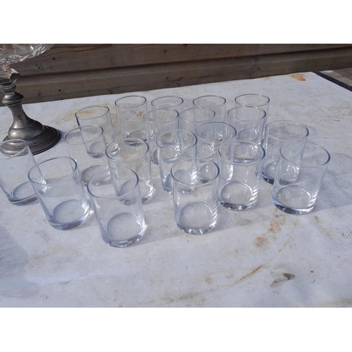 214 - Silver plated cut glass centre piece / tazza with other glasses