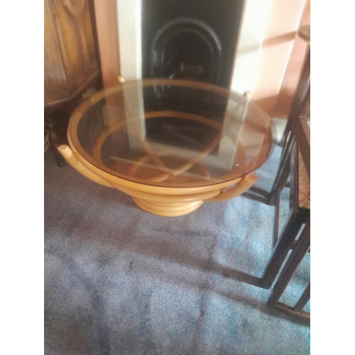 223 - Modern faux bamboo glass top coffee table