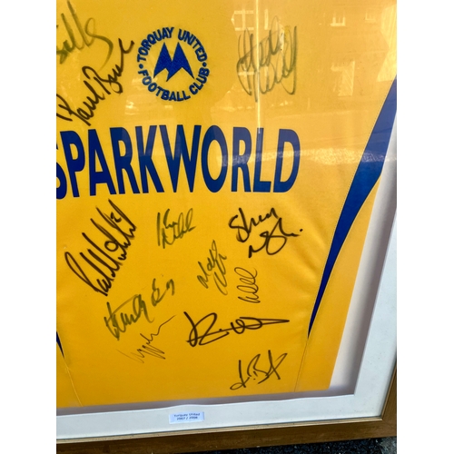 231 - Signed Torquay United Football shirt behind perspex