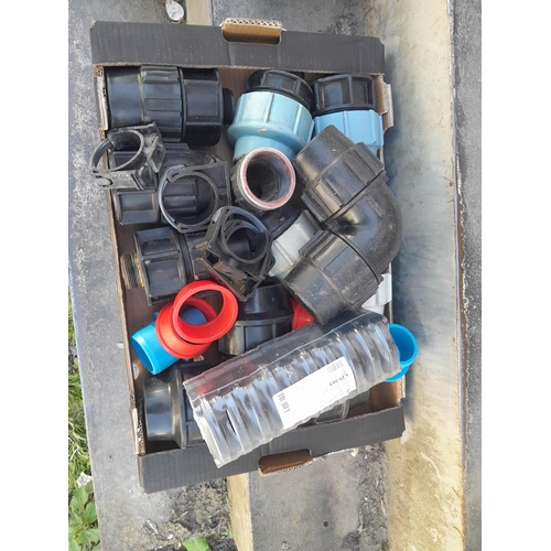 237 - Box of large size alkathene pipe fittings : 63mm MDPE Pipe fittings to include, tee, connector,90 el... 