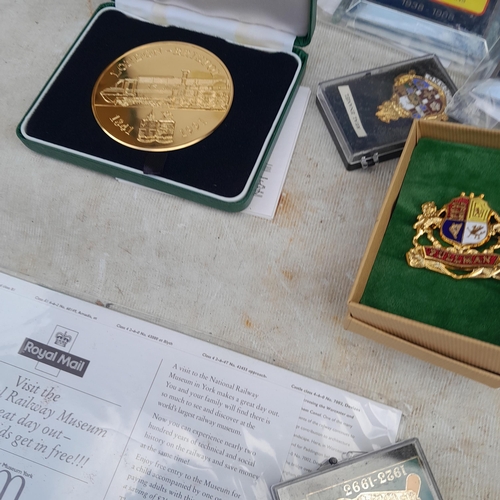 Railway related enamel and other pin badges, LTD edition gilt bronze ...
