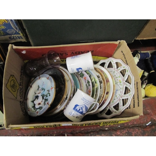 17 - Box of Assorted Plates, Mugs & Glass Vase.