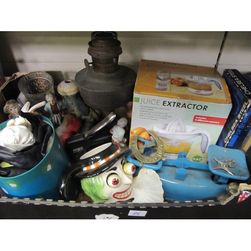 24 - Box to Include Oil Lamp Base, Sea Shells, Juice Extractor in Box etc.