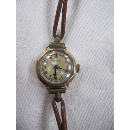 9ct Gold Ladies Medana Watch with Leather Strap Working