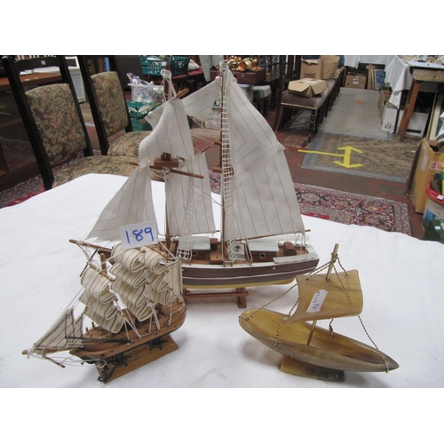 189 - Three Tall-Ship Models - Two Wooden One Horn Carved.