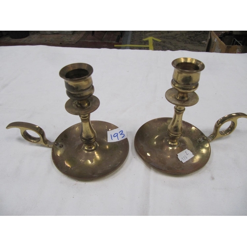 193 - Pair of Brass Finger Ring Candle Holders.