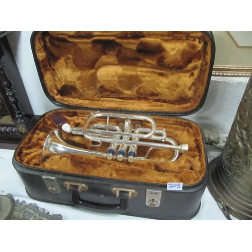 203 - Boosey & Hawkes Silver Plated 400 Three Valve Trumpet in Case.