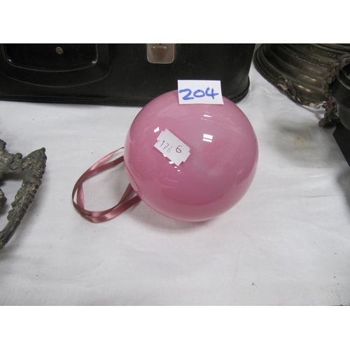 204 - Pink Glass Decorative Witches Ball.