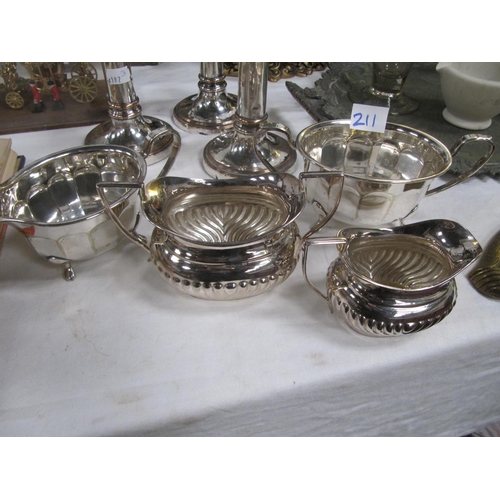 211 - Two Plated Milk Jugs & Sugar Bowls.