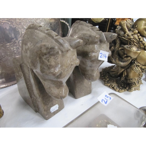 214 - Pair of Marble Horse Head Book Ends.