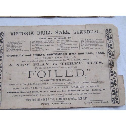 225 - Two Antique Programmes from The Drill Hall, Llandeilo. One for 