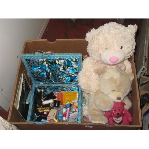 1 - Box to Include Teddy Bears, Sewing Box & Contents.