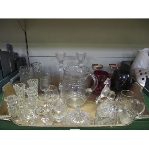 14 - Box of Glass Ware, Jug, Candle Holders etc.