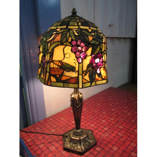 188 - Large Tiffany Style Table Lamp with Gilded Base - Working