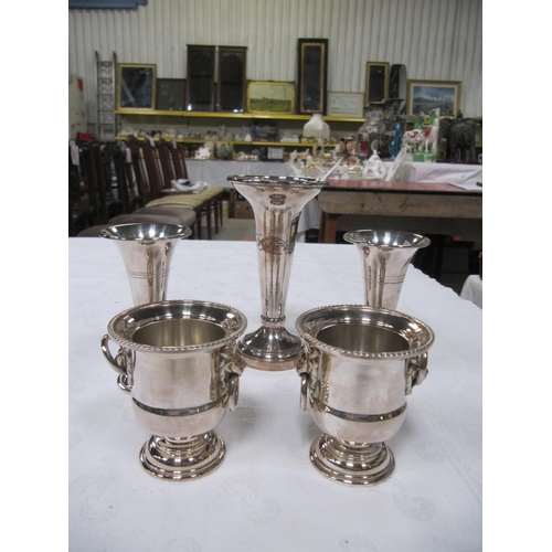 210 - Three Plated Bud Vases & Pair of Small Plated Urns.