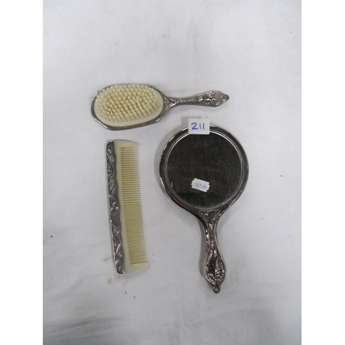 211 - Three Piece Plated Mirror & Brush Set.