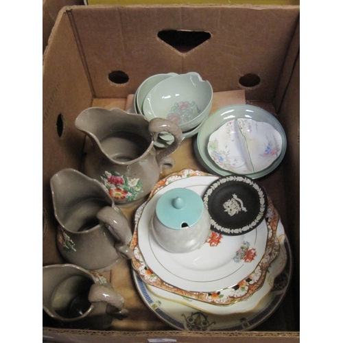 3 - Box of China to Include 3 Snake Handled Jugs.