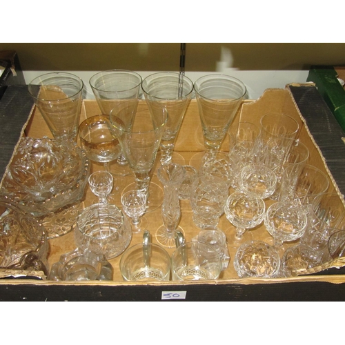 50 - Box of Glass Ware - Cut Glass, Wine Goblets etc.