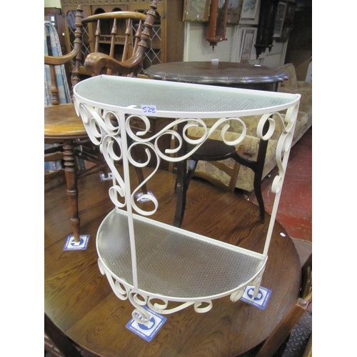 528 - Metal Framed Half Moon Two Tier Hall Table with Glass Shelves.