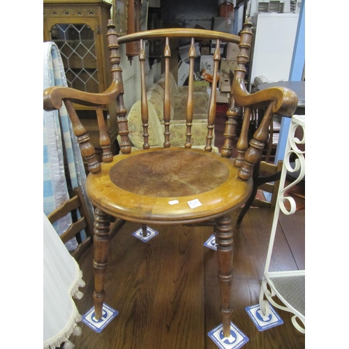 529 - Oak Spindle Back Smokers Chair with Detailed Seat.