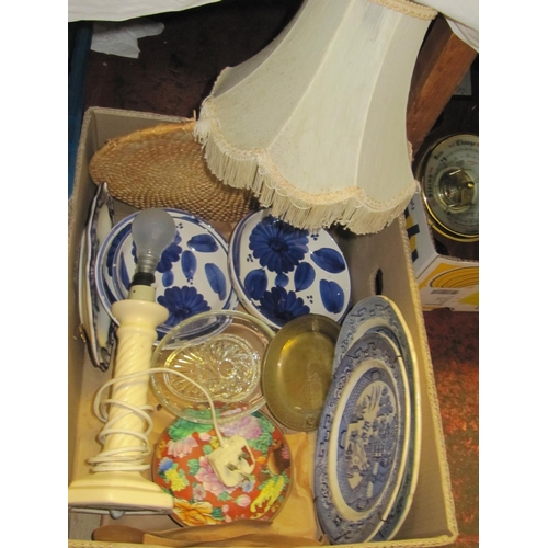 78 - Box of Blue & White China, Table Lamp etc.