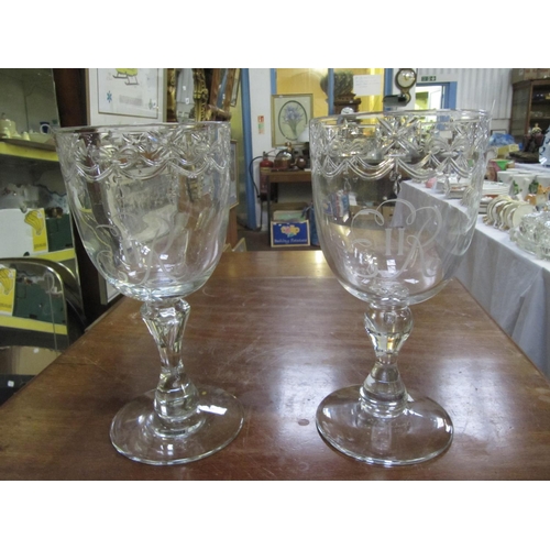 341 - Pair of Large Cut Glass Trophy Cups Engraved 