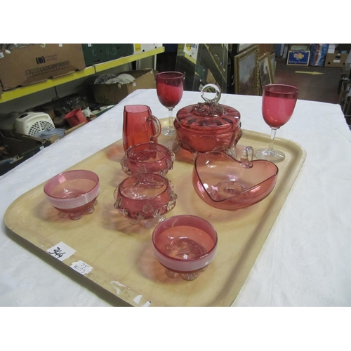 344 - Tray of Cranberry Glass Items.